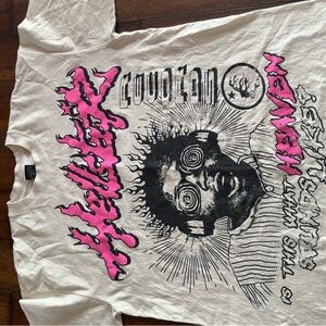 White Graphic T-Shirt with Pink and Black Design